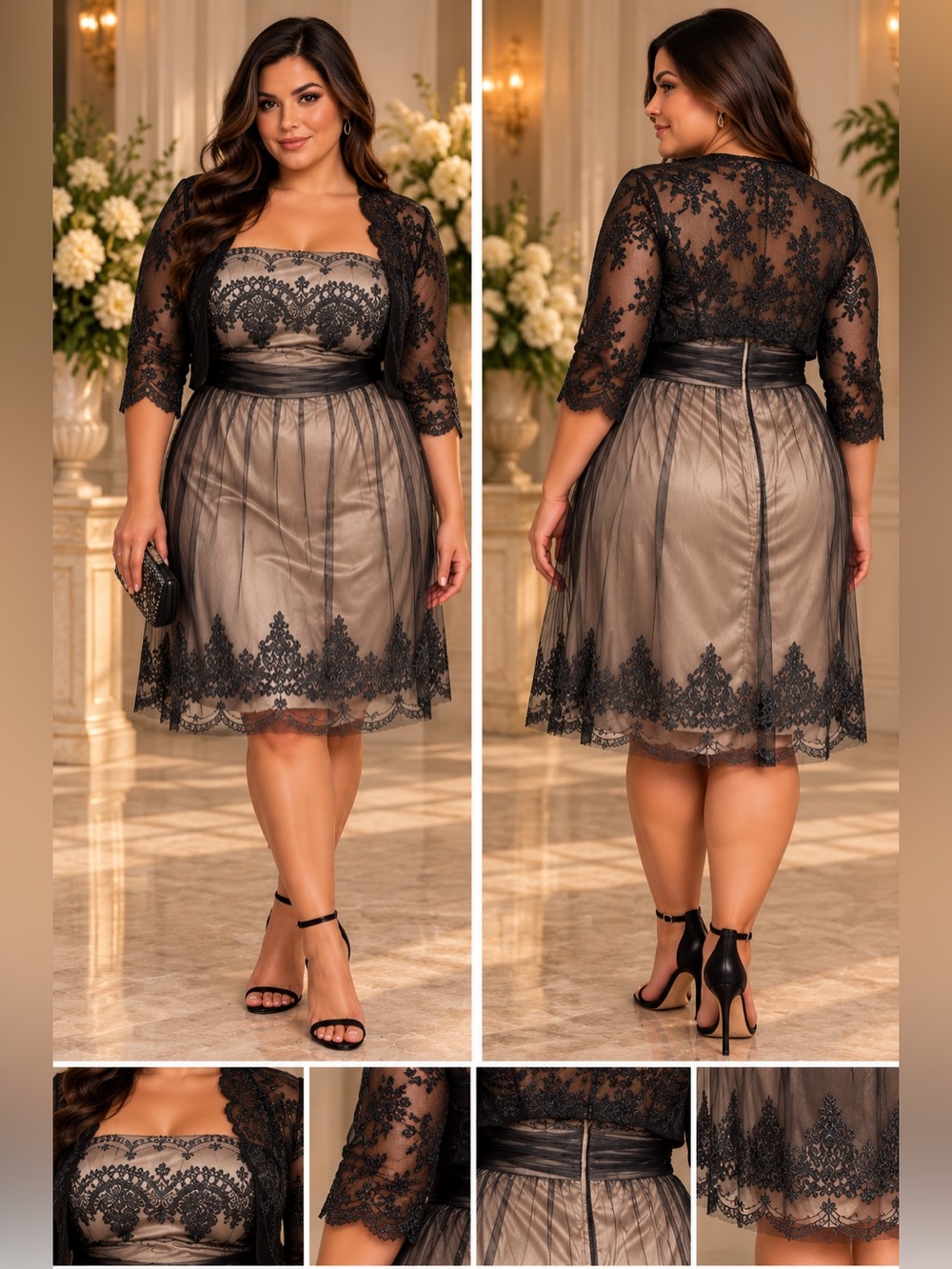 Davids Bridal Vintage Style Black Lace Tulle Strapless Cocktail Dress Size 24